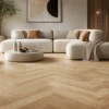 أرضية Parquet PVC autocollant بتصميم خشبي فاخر في غرفة معيشة عصرية